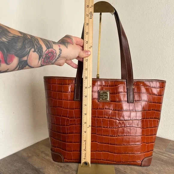 Dooney & Bourke Charleston Cognac Croc Embossed Leather Tote Bag - Picture 6 of 16
